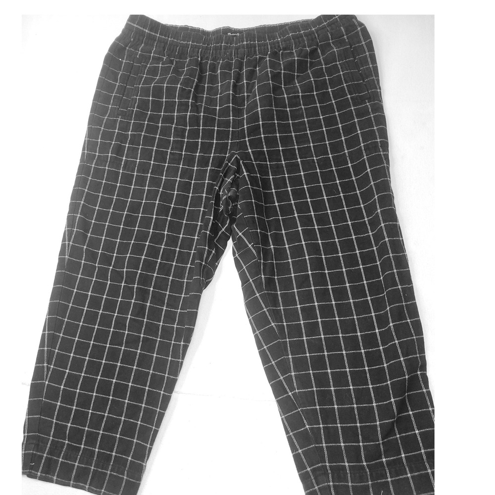 Madewell Windowpane Grid Pull On Pants Black White XXL Elastic Waist Pockets